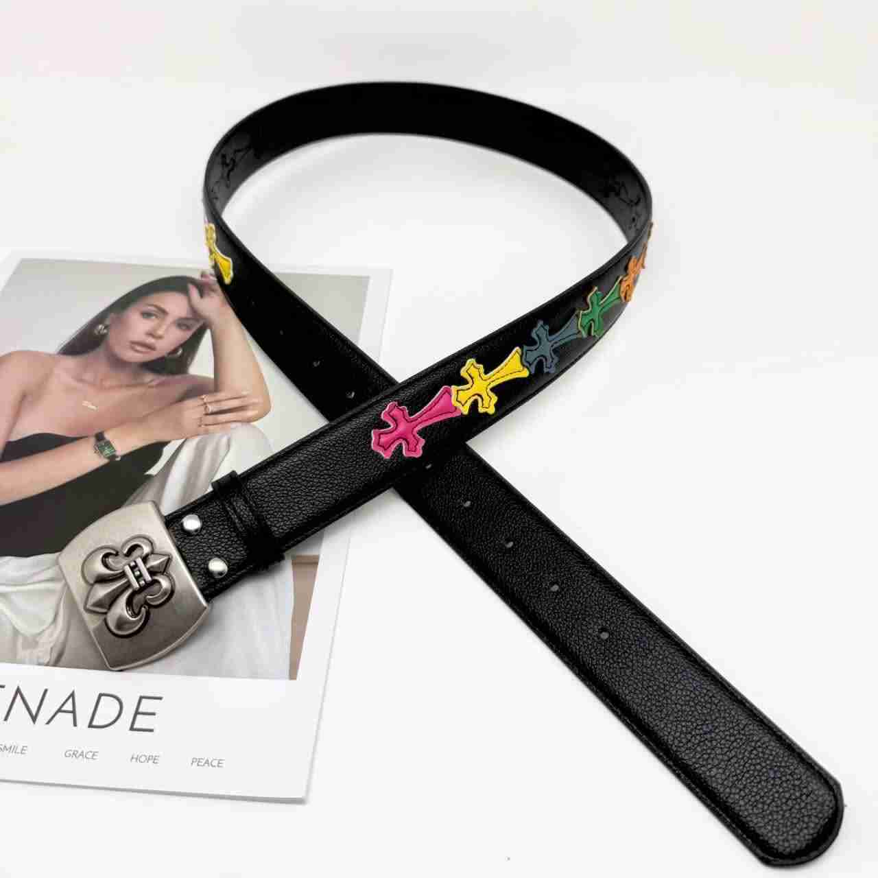 b6_p95_img1 Chrome Hearts Multicolor Cross Patch Leather Belt by Chrome Hearts