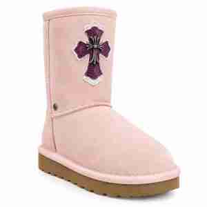 Chrome Hearts Pink Cross Suede Winter Boots