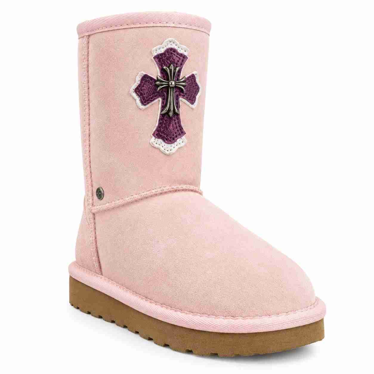 p02_img1 Chrome Hearts Pink Cross Suede Winter Boots