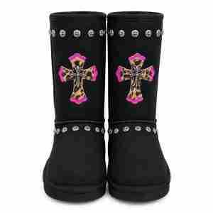 Chrome Hearts Black Leopard Cross Studded Winter Boots