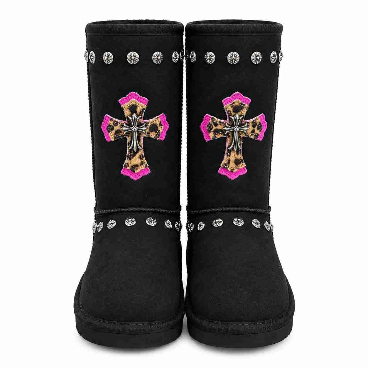 p13-main Chrome Hearts Black Leopard Cross Studded Winter Boots